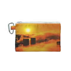 City Sun Clouds Smog Sky Yellow Canvas Cosmetic Bag (small) by HermanTelo