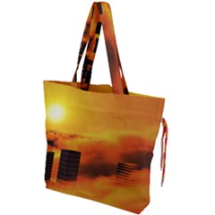 City Sun Clouds Smog Sky Yellow Drawstring Tote Bag