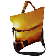 City Sun Clouds Smog Sky Yellow Fold Over Handle Tote Bag by HermanTelo