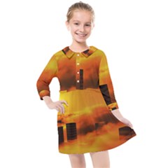 City Sun Clouds Smog Sky Yellow Kids  Quarter Sleeve Shirt Dress