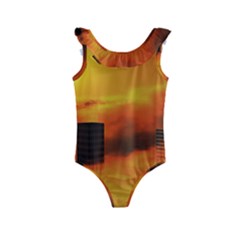 City Sun Clouds Smog Sky Yellow Kids  Frill Swimsuit by HermanTelo