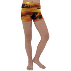 City Sun Clouds Smog Sky Yellow Kids  Lightweight Velour Yoga Shorts