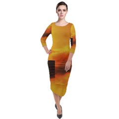 City Sun Clouds Smog Sky Yellow Quarter Sleeve Midi Velour Bodycon Dress