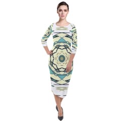 Circle Vector Background Abstract Quarter Sleeve Midi Velour Bodycon Dress