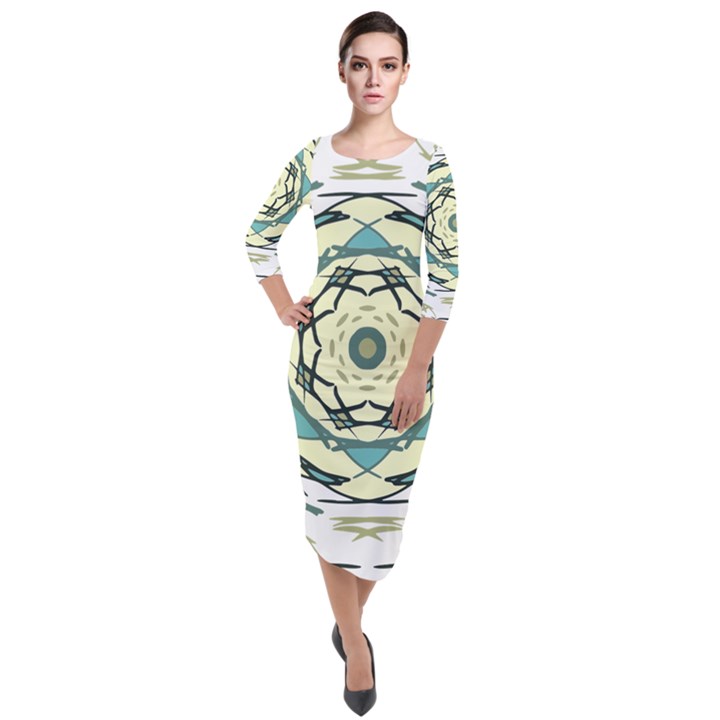 Circle Vector Background Abstract Quarter Sleeve Midi Velour Bodycon Dress