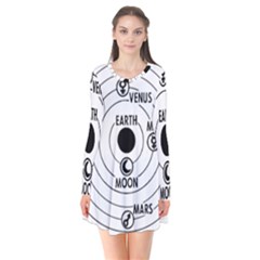 Earth Geocentric Jupiter Mars Long Sleeve V-neck Flare Dress