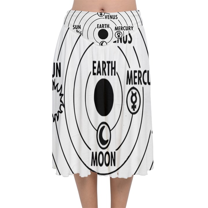 Earth Geocentric Jupiter Mars Velvet Flared Midi Skirt