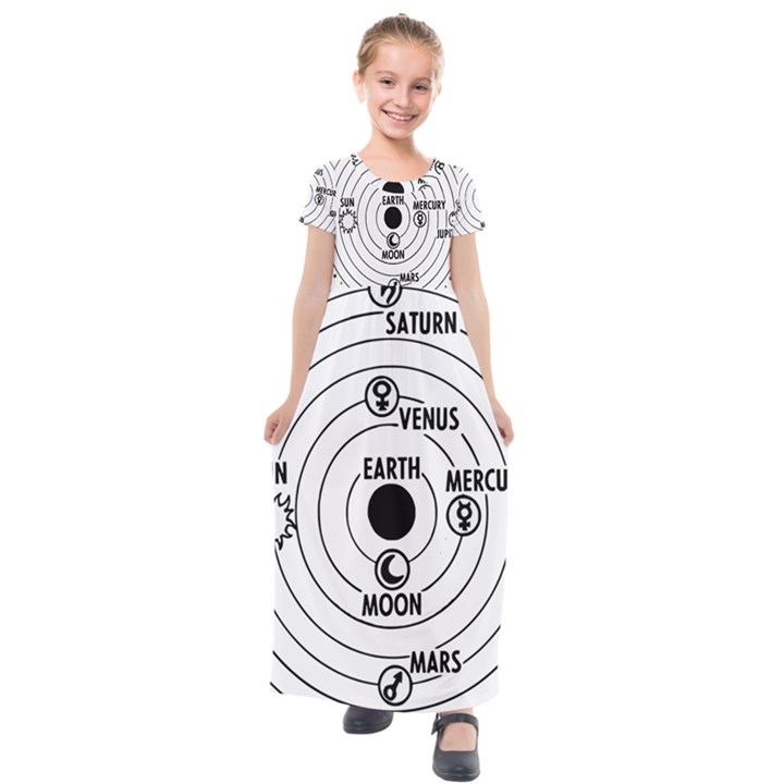 Earth Geocentric Jupiter Mars Kids  Short Sleeve Maxi Dress