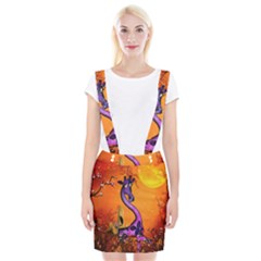 Funny Giraffe In The Night Braces Suspender Skirt by FantasyWorld7