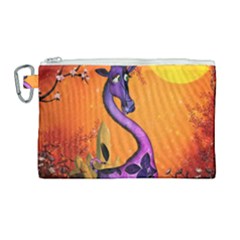 Funny Giraffe In The Night Canvas Cosmetic Bag (large) by FantasyWorld7