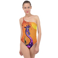 Funny Giraffe In The Night Classic One Shoulder Swimsuit by FantasyWorld7