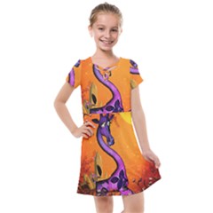 Funny Giraffe In The Night Kids  Cross Web Dress by FantasyWorld7