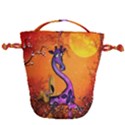 Funny Giraffe In The Night Drawstring Bucket Bag View2