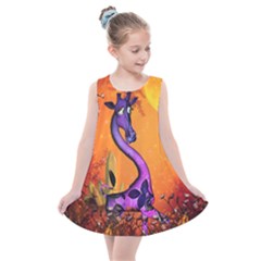 Funny Giraffe In The Night Kids  Summer Dress by FantasyWorld7