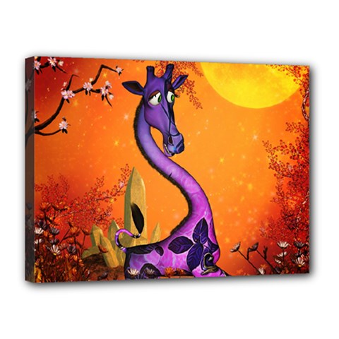 Funny Giraffe In The Night Canvas 16  X 12  (stretched) by FantasyWorld7