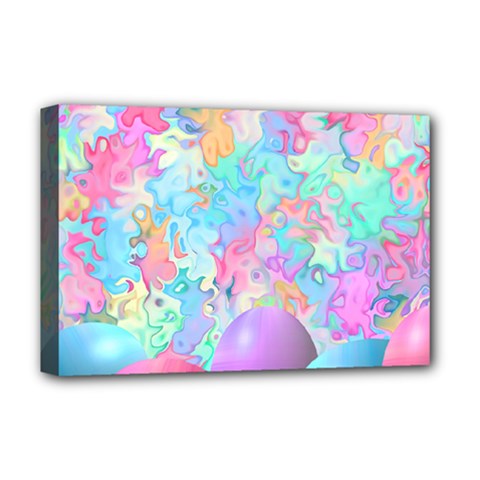 Eggs Happy Easter Rainbow Deluxe Canvas 18  X 12  (stretched)