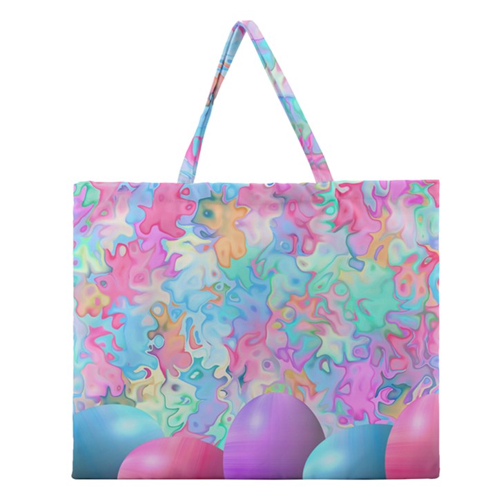 Eggs Happy Easter Rainbow Zipper Large Tote Bag