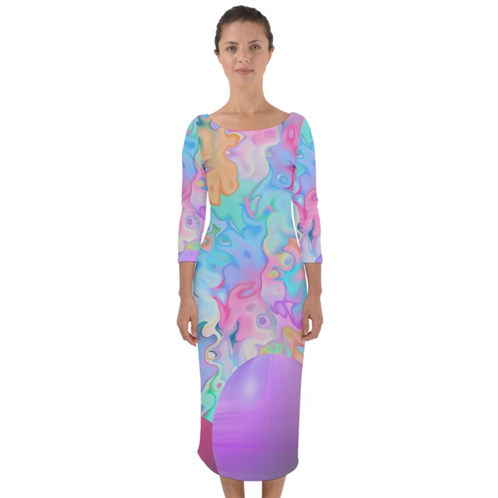 Eggs Happy Easter Rainbow Quarter Sleeve Midi Bodycon Dress