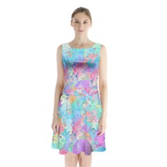 Eggs Happy Easter Rainbow Sleeveless Waist Tie Chiffon Dress