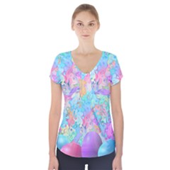 Eggs Happy Easter Rainbow Short Sleeve Front Detail Top