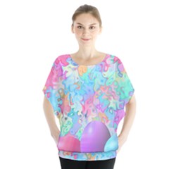 Eggs Happy Easter Rainbow Batwing Chiffon Blouse