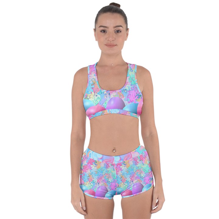 Eggs Happy Easter Rainbow Racerback Boyleg Bikini Set