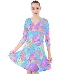 Eggs Happy Easter Rainbow Quarter Sleeve Front Wrap Dress