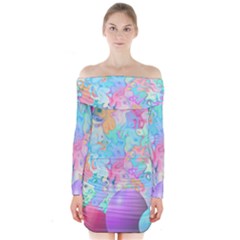 Eggs Happy Easter Rainbow Long Sleeve Off Shoulder Dress by HermanTelo