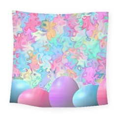 Eggs Happy Easter Rainbow Square Tapestry (large) by HermanTelo