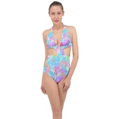 Eggs Happy Easter Rainbow Halter Front Plunge Swimsuit