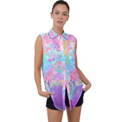 Eggs Happy Easter Rainbow Sleeveless Chiffon Button Shirt