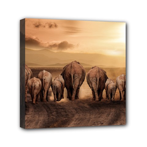 Elephant Dust Road Africa Savannah Mini Canvas 6  X 6  (stretched)