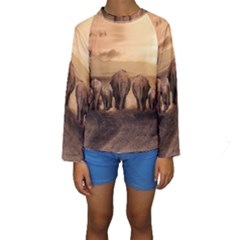 Elephant Dust Road Africa Savannah Kids  Long Sleeve Swimwear