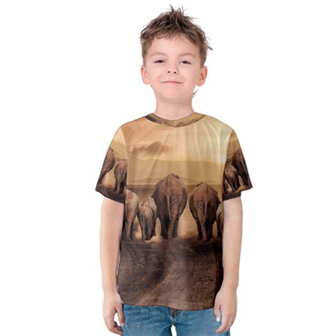 Elephant Dust Road Africa Savannah Kids  Cotton Tee by HermanTelo