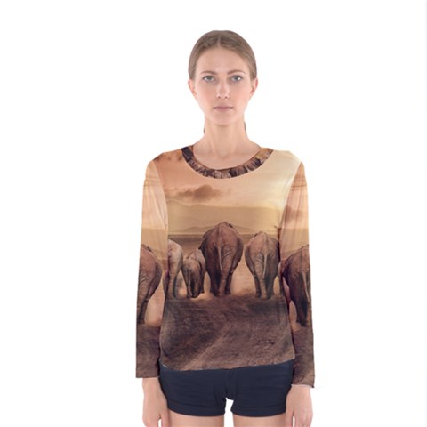 Elephant Dust Road Africa Savannah Women s Long Sleeve Tee by HermanTelo