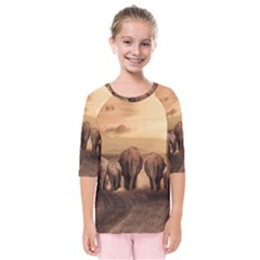 Elephant Dust Road Africa Savannah Kids  Quarter Sleeve Raglan Tee