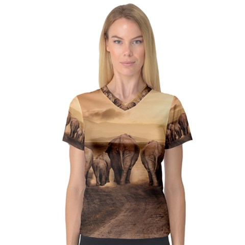 Elephant Dust Road Africa Savannah V-neck Sport Mesh Tee by HermanTelo