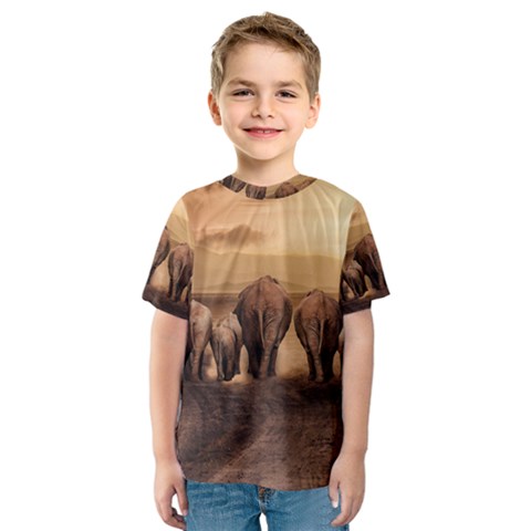 Elephant Dust Road Africa Savannah Kids  Sport Mesh Tee by HermanTelo