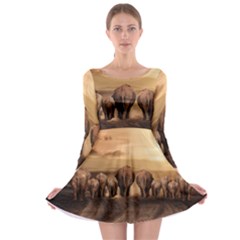 Elephant Dust Road Africa Savannah Long Sleeve Skater Dress by HermanTelo