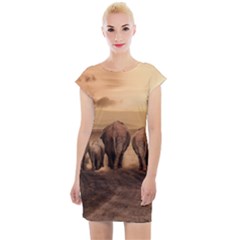 Elephant Dust Road Africa Savannah Cap Sleeve Bodycon Dress