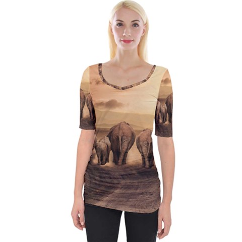 Elephant Dust Road Africa Savannah Wide Neckline Tee by HermanTelo