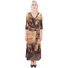 Elephant Dust Road Africa Savannah Quarter Sleeve Wrap Maxi Dress