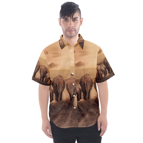 Elephant Dust Road Africa Savannah Men s Short Sleeve Shirt by HermanTelo