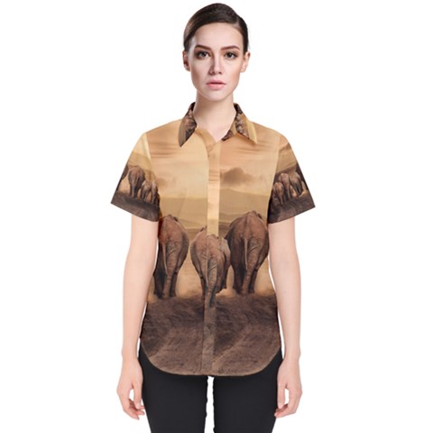 Elephant Dust Road Africa Savannah Women s Short Sleeve Shirt by HermanTelo