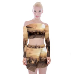 Elephant Dust Road Africa Savannah Off Shoulder Top With Mini Skirt Set by HermanTelo