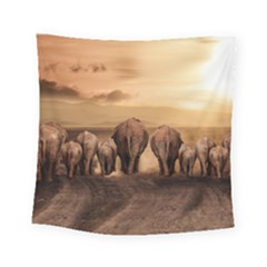 Elephant Dust Road Africa Savannah Square Tapestry (small)