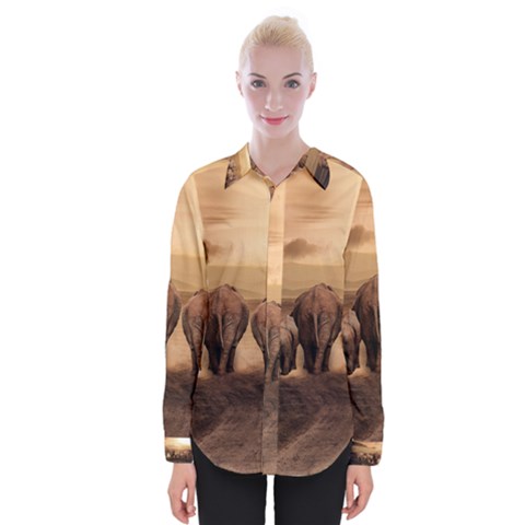 Elephant Dust Road Africa Savannah Womens Long Sleeve Shirt by HermanTelo