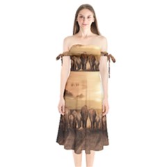 Elephant Dust Road Africa Savannah Shoulder Tie Bardot Midi Dress by HermanTelo