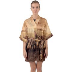 Elephant Dust Road Africa Savannah Quarter Sleeve Kimono Robe