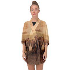 Elephant Dust Road Africa Savannah Half Sleeve Chiffon Kimono